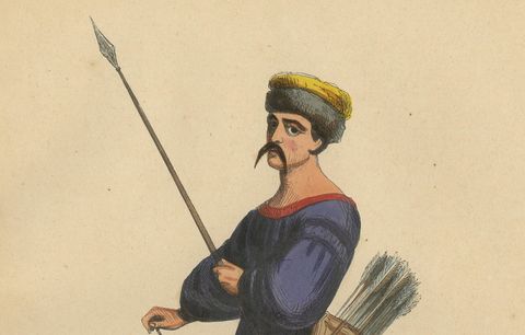 Traditional Archery and Infantry Gear: Kyrgyz and Kalmyk Warriors, 1844, close-up 2