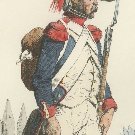 French Line Infantry Soldier 1795, Napoleonic Uniform Print, Vernet, 1843, close-up 3