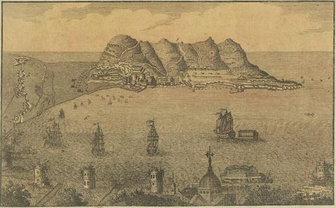 French Floating Batteries Bombarding Gibraltar During the Great Siege, 1782, close-up 2