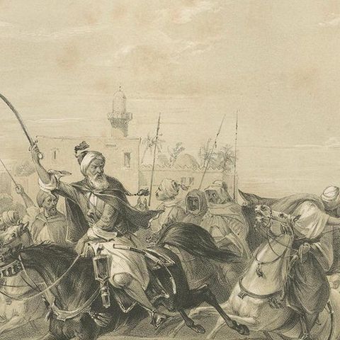 Antique Egyptian Cavalry Battle Scene from Maximilian in Bavaria, 1846, close-up 4
