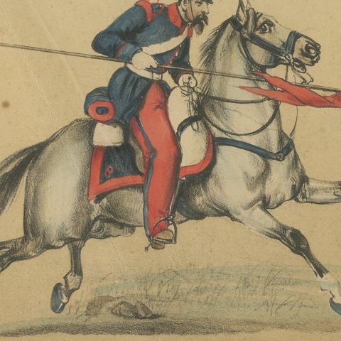 Spanish Cavalry Lithograph by José Rubio y Villegas: Lancers, 1861, close-up 1