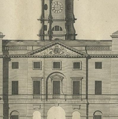 Antique Print of the Horse Guards at Whitehall, Westminster, London, ca.1770, close-up 1