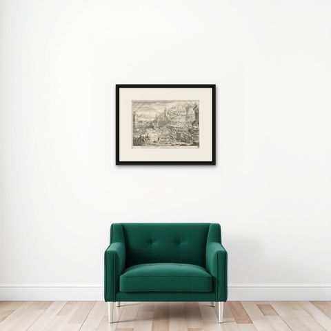 Emperor Vespian Besieging and Conquering Iotapata 'Yodfat', 1725, shown framed on a wall