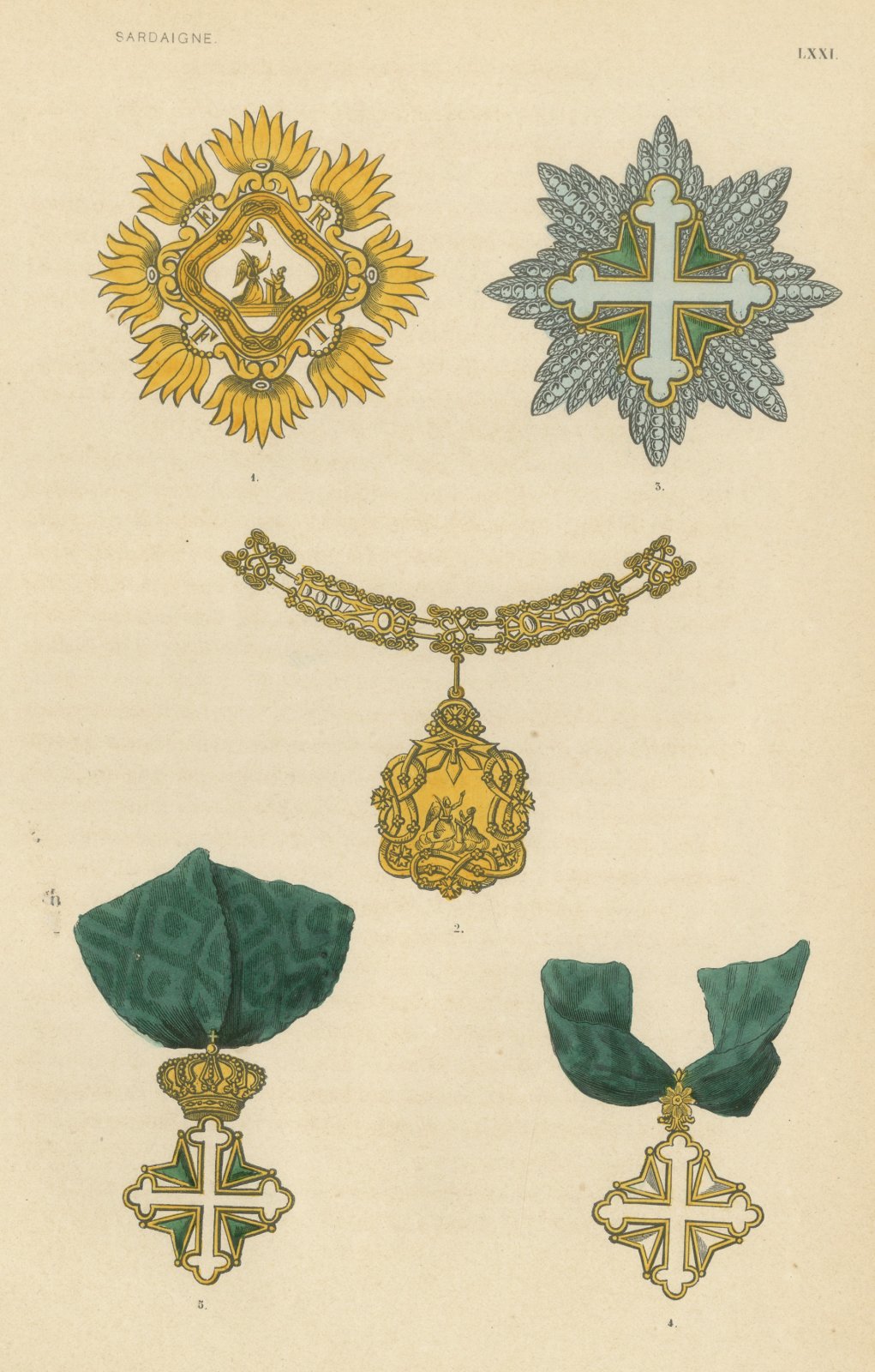 Sardinia, Annunziata Collar and Saints Maurice and Lazarus, Plate LXXI, 1844