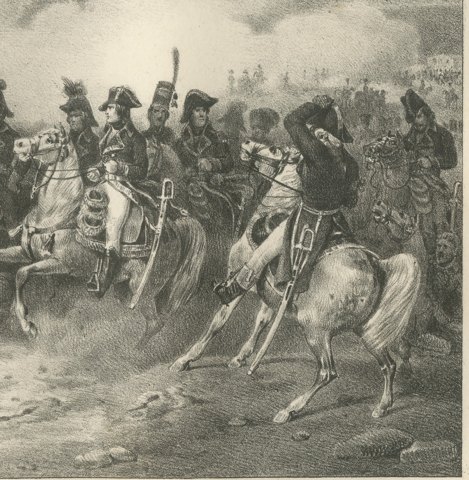 Crossing the Tagliamento, the Line Advances, Antique Madou Lithograph, 1827, close-up 2