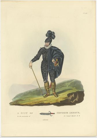 Old Print of Genoese Armour of Genoese Crossbowmen, 1842, view 2