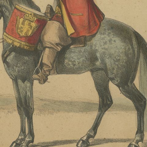 Spanish Cavalry by José Rubio Villegas: Dragoon and Kettledrummer, 1861, close-up 3