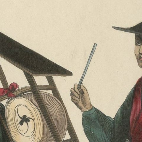 Original Antique Print of Japanese Infantry Musicians, ca.1845, close-up 2