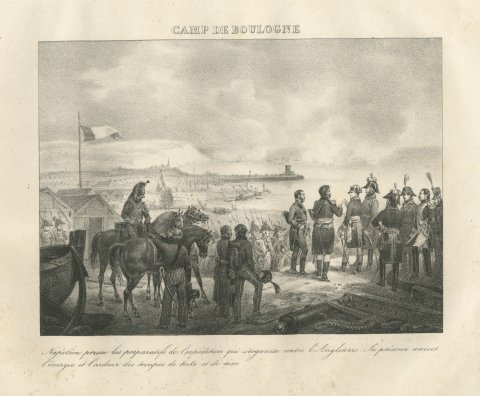 Camp of Boulogne, the Invasion Flotilla, Antique Madou Lithograph, 1827