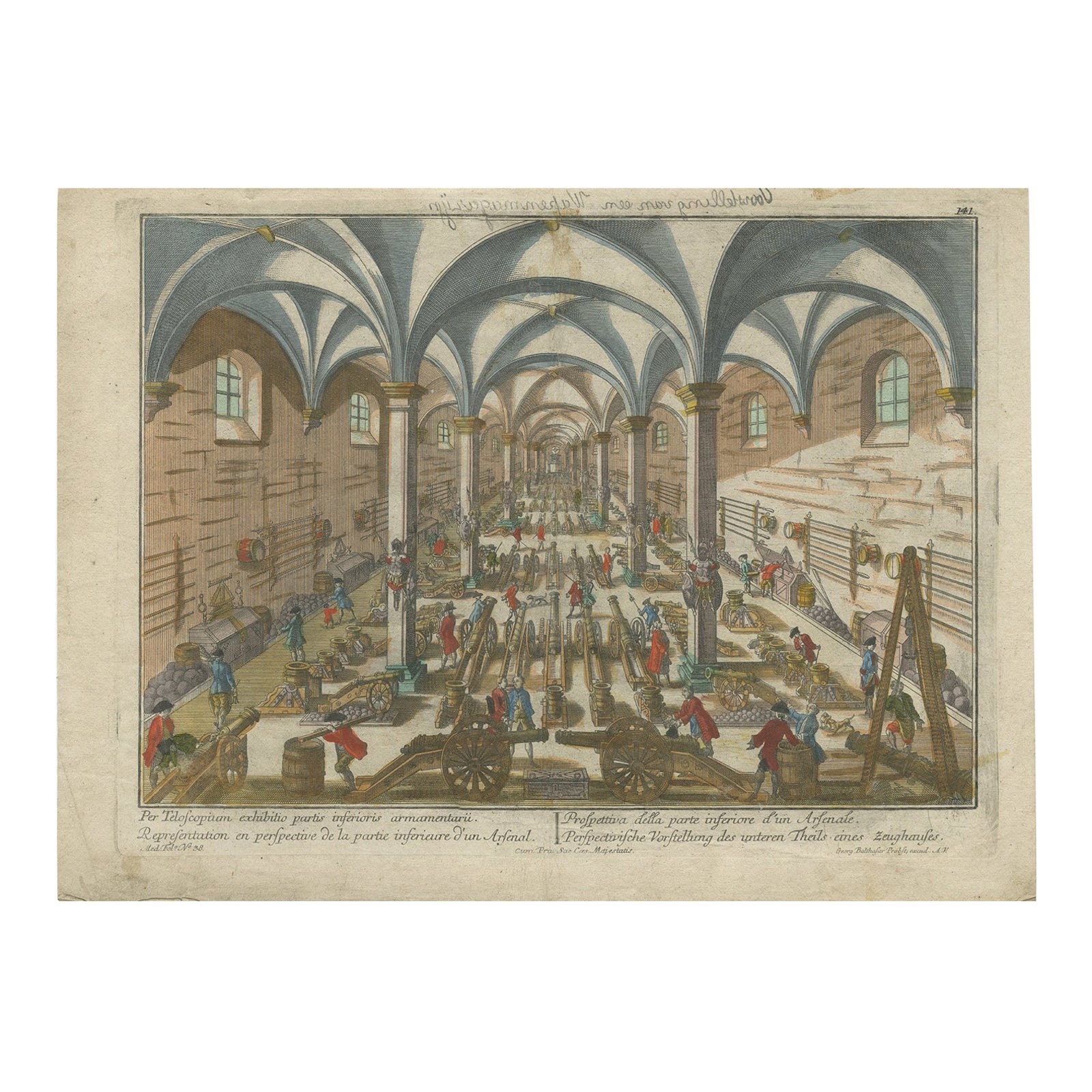 Perspective View of a Cannon Foundry, 18th-Century Hand-Colored Optical Print