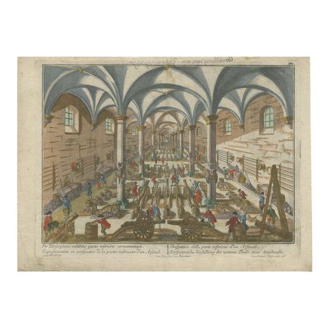 Perspective View of a Cannon Foundry, 18th-Century Hand-Colored Optical Print