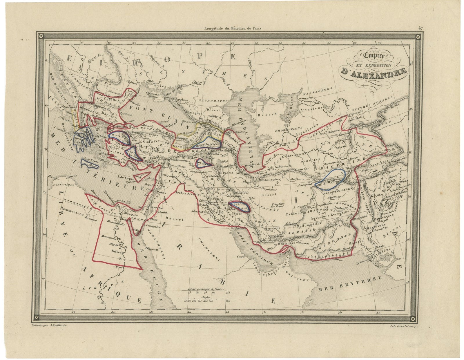 Alexander the Great’s Empire Map, Classical Campaign Routes, c.1800