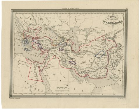 Alexander the Great’s Empire Map, Classical Campaign Routes, c.1800