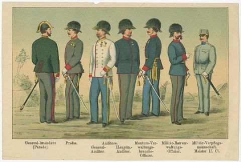 Austrian Military Uniforms Lithograph, Engineers, Landwehr & Staff, c.1890, view 4
