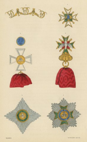 Saxe Weimar, Order of the White Falcon, Plate LXXVII, Wood Engraving, 1844