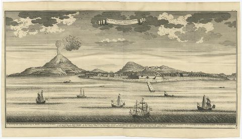 Beautiful Old View of Spice Island Banda Neira with Fort Nassau, Indonesia, 1726, view 2