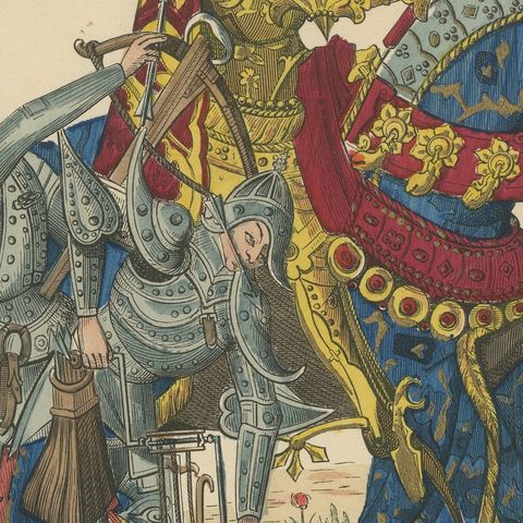 Original Antique Print of Charles VII in Ceremonial Armour, F. Roy, circa 1860, close-up 4