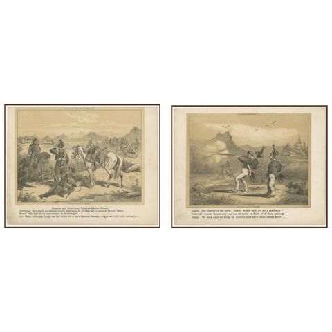 Antique Military Satire Prints, Swiss Citizen Soldiers, Düsseldorf, c.1850
