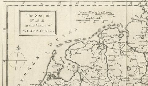 Seat of War Westphalia Map, Antique Military Map Netherlands Germany, 1763, close-up 1