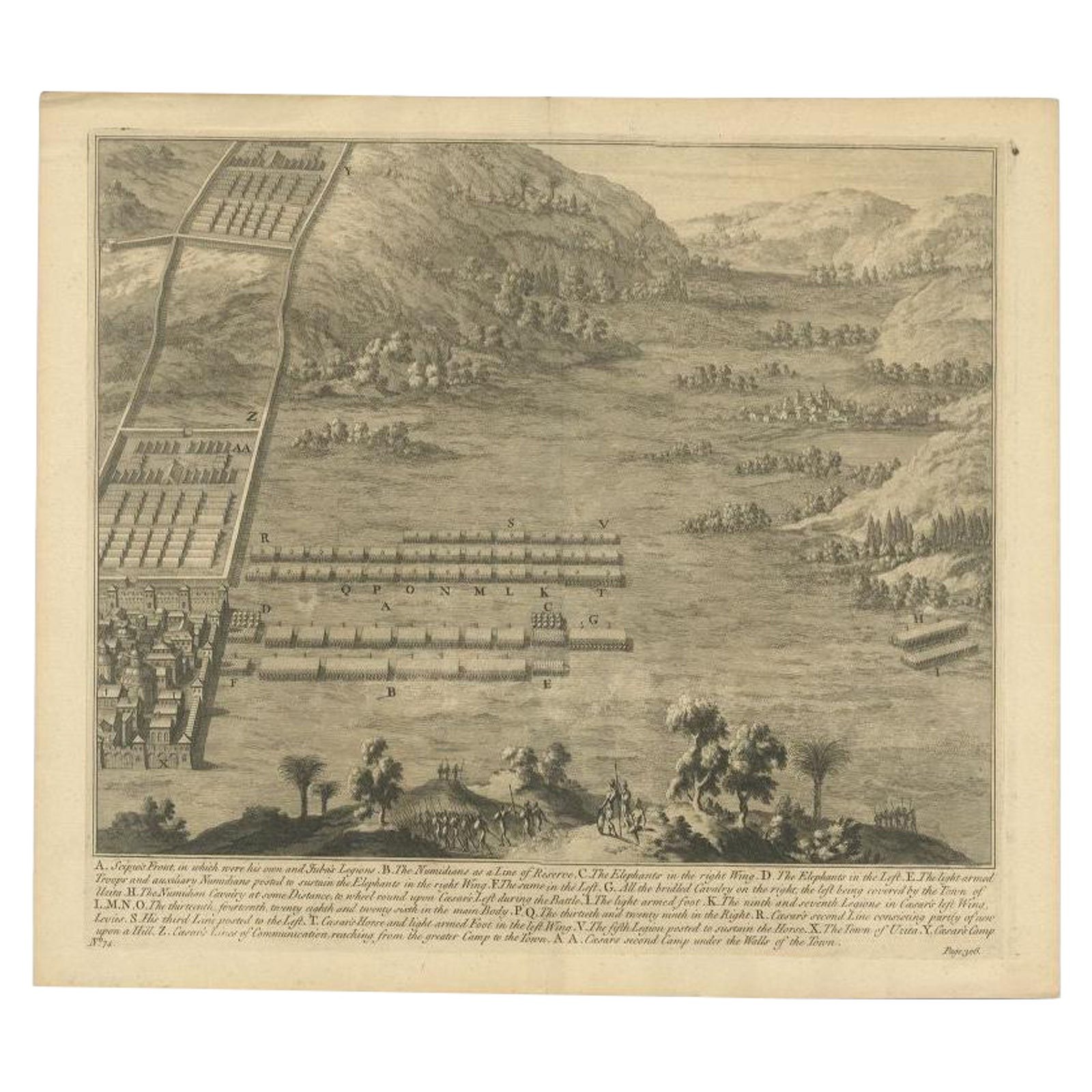 Antique Roman Battle Print of Scipio's Front by Duncan, c.1753