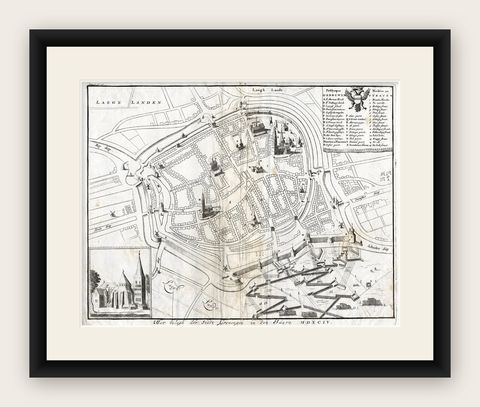 Antique Map of the Siege of Groningen by Le Clerc, 1730, shown framed
