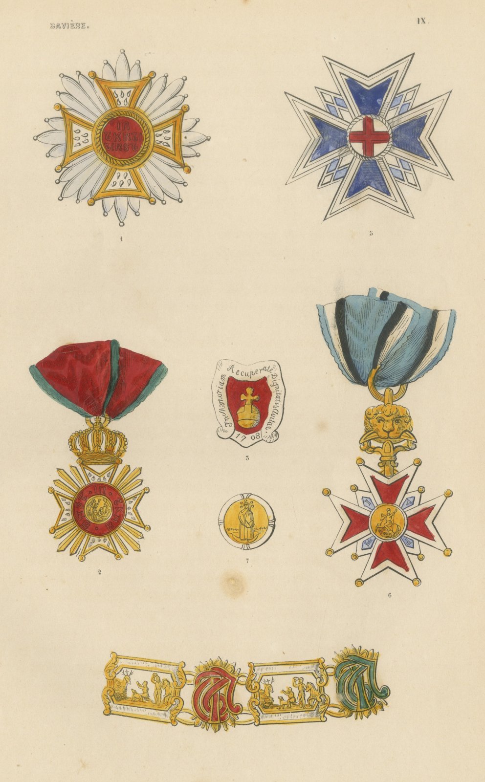 Orders of Bavaria, Saint Hubert Insignia, Plate IX, Wood Engraving, 1844