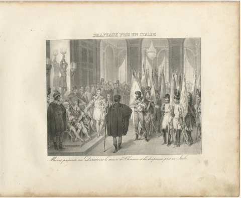 Murat Presents the Colors Taken in Italy, Antique Madou Lithograph, 1827, view 2