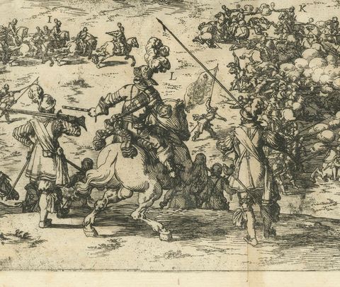 Old Engraving of The Battle of Bergen in Hainaut during the Eighty Years', 1632, close-up 2