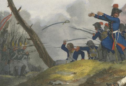 Original Antique Print of Mountain Warfare: The 1834 Alpine Encounter, c.1834, close-up 2