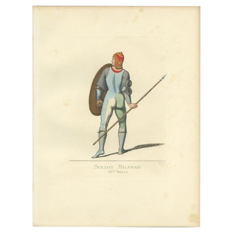 Antique Print of a Milanese Soldier, 15th Century, by Bonnard, 1860