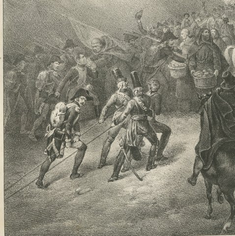 Crossing the Great Saint Bernard, the Hospice, Antique Madou Lithograph, 1827, close-up 1