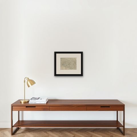 Antique Plan of the Battle of Abensberg in Germany, shown framed on a wall