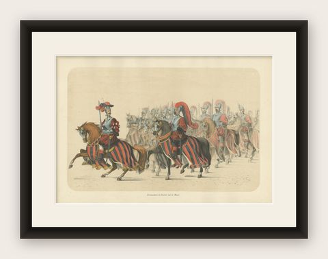 Commander with Escort, A Majestic Cavalry Procession from Bern’s 1853 Festival, shown framed