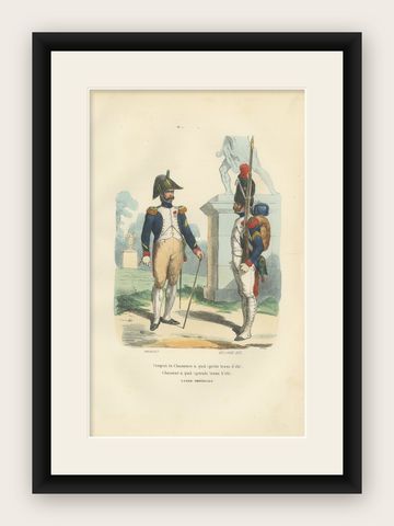 Napoleonic Imperial Guard Chasseurs à Pied Summer Uniform Print c.1843, shown framed