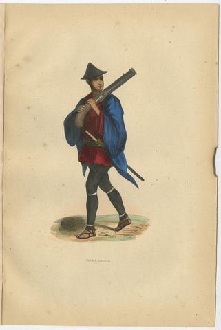 Japanese Soldiers Depicted in Hand-Colored Lithographs, Published in 1844, view 4