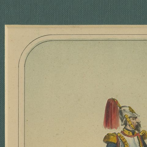 Spanish Cavalry Lithograph by José Rubio y Villegas: Cuirassier and Lancer, 1861, close-up 5
