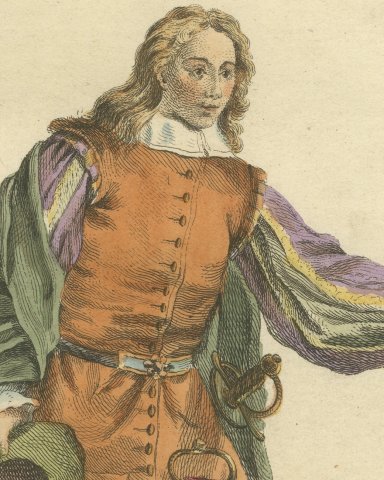 Spanish Knight of the Golden Key in 1700, Hand Colored Costume Plate, 1757, close-up 1