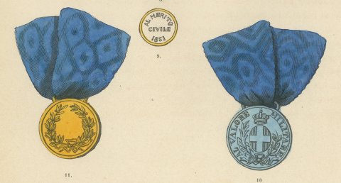 Sardinia, Civil Merit and Military Valor Medals, Plate LXXII, 1844, close-up 2