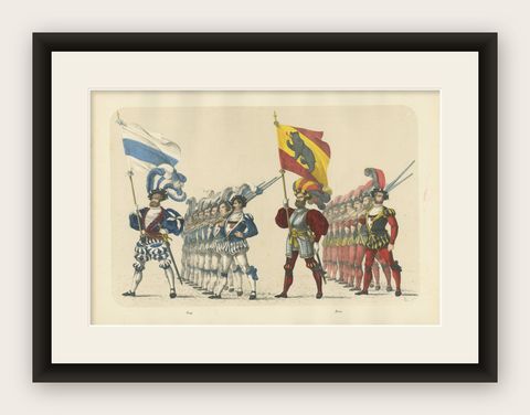 The Cantons of Zug and Bern, A Display of Swiss Military and Civic Pride, 1855, shown framed