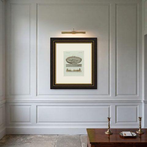 Original Antique Print of Roman Naval Battles and Warships by Bertuch, c. 1800, shown framed on a wall
