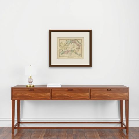Hannibal’s Campaign Map, Spain to Italy via Alps, Wilkinson London 1817, shown framed on a wall