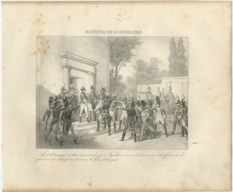 Morning of 18 Brumaire, the Paris Garrison, Antique Madou Lithograph, 1827, view 2