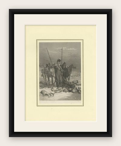 Antique Print of a Battle Scene in Early 19th Century Europe, ca.1857, shown framed