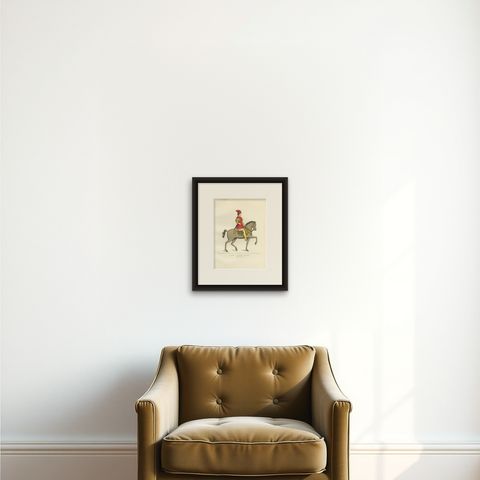Antique Print of a Young Cavalryman, Italy, 14th Century, by Bonnard, 1860, shown framed on a wall