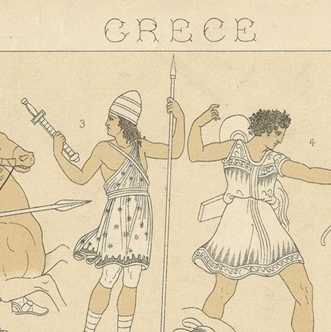 Pl. 13 Antique Print of Greece Military Scenes by Racinet, 'circa 1880', close-up 1