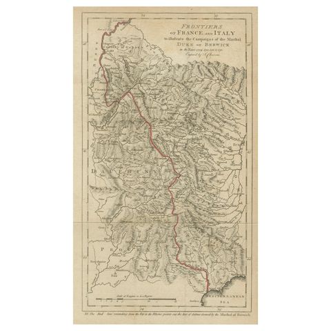 Frontiers of France and Italy, Duke of Berwick Campaigns Map, 1707–1712