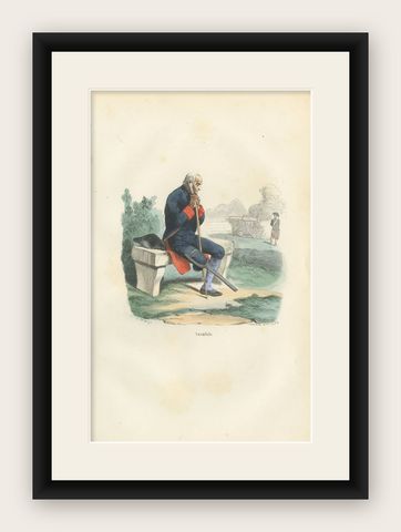Invalides Veteran of the Imperial Guard, Hand-Colored Military Print, 1843, shown framed