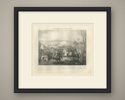 Battle of Marengo, Desaix Arrives, Antique Madou Lithograph, 1827, shown framed