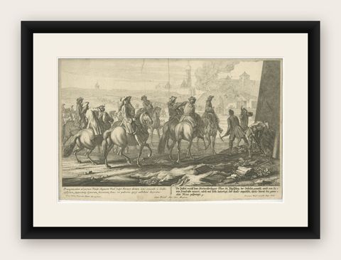 Battle of Augsburg 1703, Bavarian Succession War, Rugendas Engraving, shown framed