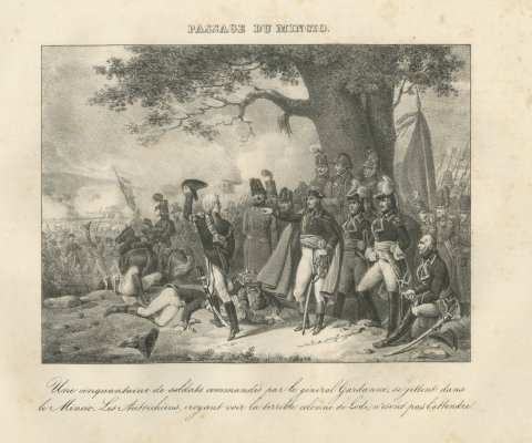 Crossing the Mincio, General Gardanne, Antique Madou Lithograph, 1827